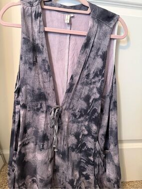 Kleen ladies Xl long kimono style vest blue and mauve tie dye pattern